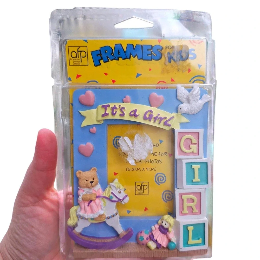 Vintage Its a Girl Baby Picture Frame 2.5x3.5 3D Resin AFP Acme Frame Products
